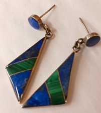 Native American Sterling Silver Lapis Lazuli Channel Inlay Half-Hoop Earrings — listing 6