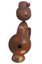 Vintage Japanese Sosaku Kokeshi Wooden Doll, 8 inch, Hand-Painted Floral Kimono with Signed Base — listing 4