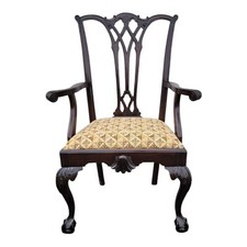 Chippendale Style Carved Mahogany Clawfoot Armchair with Ikat Upholstered Seat — listing 4