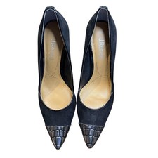 J. Renee Black Croc-Embossed Pointed-Toe Ankle Strap Pumps, Size 7M