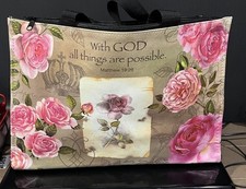 Boho Floral Fabric Tote Bag with Leather Handles and Trim Yes - designer/known brand tag — listing 2