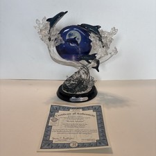 Bradford Exchange Moonlit Splendor Dolphin Figurine with Etched Crystal Globe