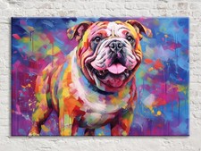 Colorful Pop-Art English Bulldog Canvas Print, Signed S. Wac