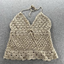 Newport News Magenta Ramie-Cotton Knit Camisole Tank with Crochet V-Neck Trim, Size M — listing 5