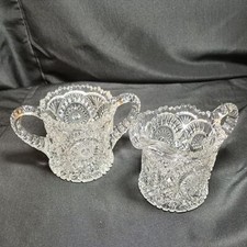 Cut Glass Creamer with Pinwheel and Hobstar Pattern, Sawtooth Rim — listing 6
