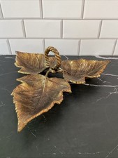 Cast Metal Two-Handled Bowl with Grape and Leaf Relief, Copper Finish — listing 4