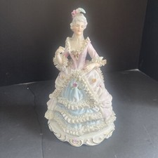 Miniature Bisque Porcelain Lady Figurine with Applied Lace Skirt — listing 3