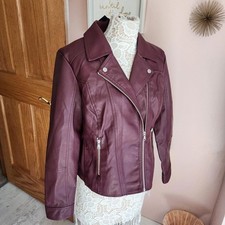 Baccini Women's Burgundy Faux Leather Moto Jacket with Gold Zippers — listing 5