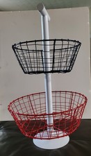 3-Tier Galvanized Metal Woven Basket Storage Stand with Wrought Iron Frame