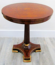 Round Pedestal Bedside Table with Marquetry Sunburst Inlay Top — listing 5