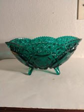 Vintage Green Glass Footed Base Bowl / Pedestal Dessert Bowl, Frosted Bowl with Emerald Base, 3.5" H — listing 6