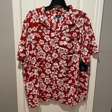 George Men's Hawaiian Aloha Shirt, Light Blue Tropical Palm Tree & Hibiscus Print, Size 2XL (50-52) — listing 4