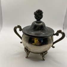Vintage Silverplate Twin-Handled Sugar Bowl with Tarnished Spoon — listing 6