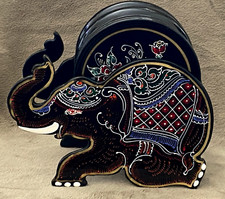 Red Lacquerware Mandala Coaster Set of 6 with Holder — listing 3