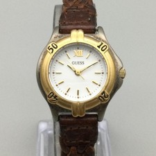 Guess Two-Tone Ladies Quartz Watch Brown Leather Strap