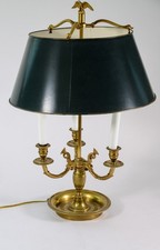 Bouillotte-Style Two-Light Candlestick Table Lamp with Faux Candle Sleeves and Linen Empire Shade — listing 6
