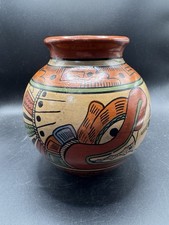 Mexican Hand-Painted Folk Art Pottery Vase with Village Scene — listing 3