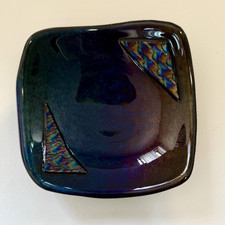 Square Fused Art Glass Dish with Black & Silver Op-Art Geometric Pattern — listing 4