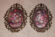 Set of 3 Ornate Italian Brass Rococo Frames with Silk Portrait Prints (Marie Antoinette Style) — listing 5