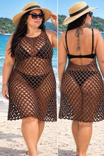 White Crochet Knit Halter Tie-Back Mini Dress / Beach Cover-Up with Ruffle Hem — listing 5
