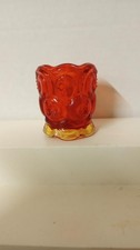 Amberina Cadmium Glass Miniature Toothpick Holder, Daisy & Button Pattern, Red/Yellow, 2.5" Tall
