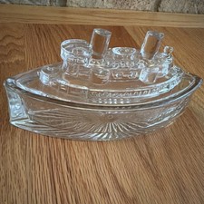 Cobalt Blue Pressed Glass "Remember the Maine" Battleship Covered Dish (Ship + Wave Base Lid) — listing 3