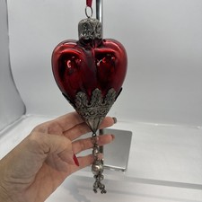 Mercury Glass Sacred Heart with Metal Rose Finial (Milagro Corazón) — listing 4