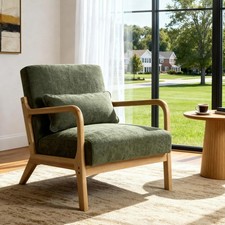 Vintage Mid-Century Wood Frame Armchair with Red Vinyl Upholstery — listing 5