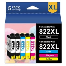 Compatible Replacement Ink Cartridges for Epson 822XL, 5-Pack (Black, Cyan, Magenta, Yellow) — listing 3