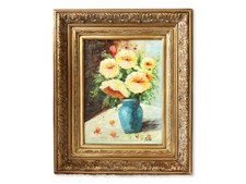 Framed Still Life Print of Roses, Grapes and Apples in Ornate Gold and Black Frame — listing 4