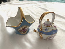 Limoges France Miniature Porcelain Teapot Burgundy Courting Couple — listing 2