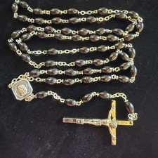 Vintage Catholic Rosary with Black Wood Beads and Crucifix — listing 4