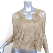 Christian Dior Boutique Paris Poppy Print Twinset - Cardigan & Tank, Wool/Silk/Cashmere, Sage Green, Size USA 10 — listing 3