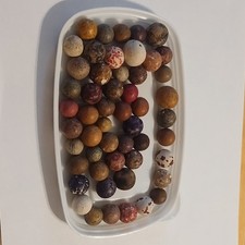 Antique Clay Marbles Lot of 26, Handmade Painted Commons, Approx. 1.3 cm — Blues, Rose, Greens & Ochre