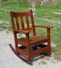 Antique Arts & Crafts Mission Oak Rocking Chair with Upholstered Seat — listing 4