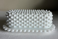 Vintage Milk Glass Hobnail Ruffled Crimped Vase / Rose Bowl — listing 2