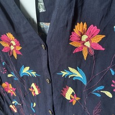 Soft Surroundings Cream Floral Embroidered Peasant Blouse, Size Medium
