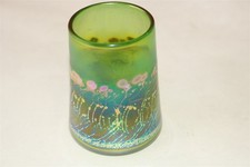 Hand-Blown Art Glass Tumbler with Turquoise & Amber Bands and Controlled Bubbles — listing 4