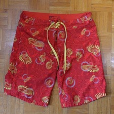 Oakley Vintage Y2K Colorblock Boardshorts, Cream & Red, Size 31