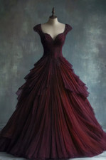 Red Tiered Ruffle Tulle Costume Gown with Feather Detail No tags at all — listing 2