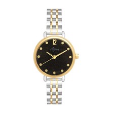 Two-Tone Ladies Quartz Watch with Black Dial
