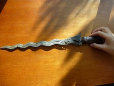 Antique Javanese Keris with 13 Luk Dapur Sengkelat Blade, Silver and Gold Fittings, Kemuning Wood Warangka — listing 2