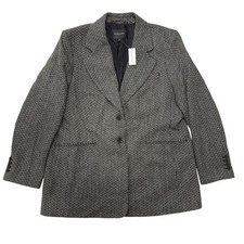 Banana Republic Blue & White Tweed Frayed-Edge Open-Front Jacket