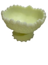 Vintage Custard Uranium Glass Footed Rose Bowl with Scalloped Rim — listing 2