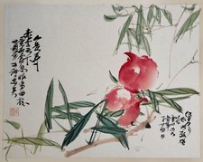 Chinese Ink and Color Painting of Pomegranates and Two Birds on Rock — listing 6