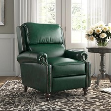 Traditional Tufted Burgundy Leather Wingback Recliner with Nailhead Trim