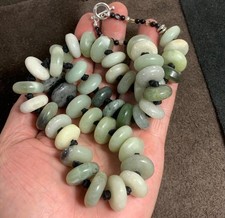 Handcrafted Beaded Statement Necklace with Large Jade Bead Pendant, Bone Beads and Silver-Tone Spacers — listing 4