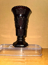 Vintage Black Amethyst Glass Vase with Hand-Painted Pastel Brushstroke Design