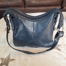 Vintage Navy Blue Leather Crossbody Bag with Snakeskin-Embossed Panel and Pleated Detail No - I checked and there's no maker mark