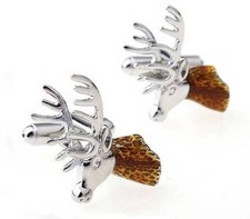 Pair of Vintage Cold-Painted Enamel Miniature Deer/Fawn Figural Cufflinks